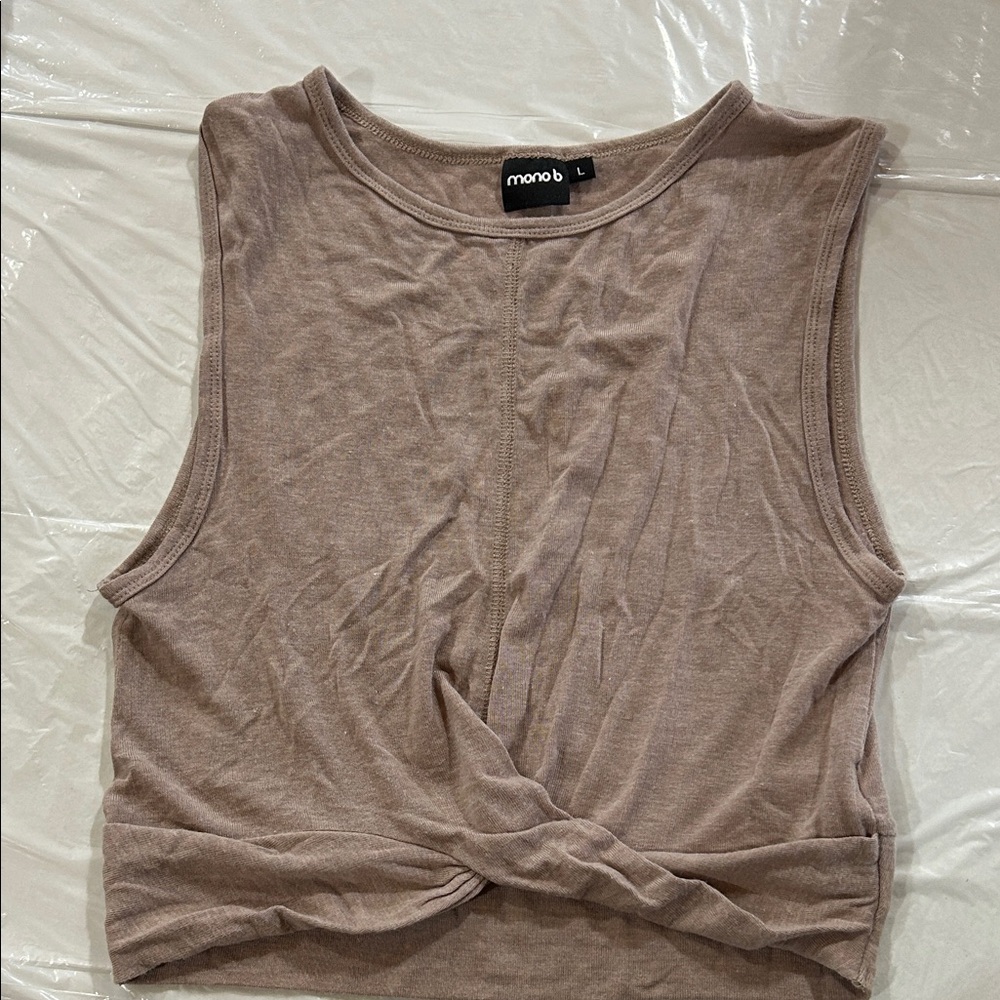 Mono B Taupe Twist-Front Crop Tank